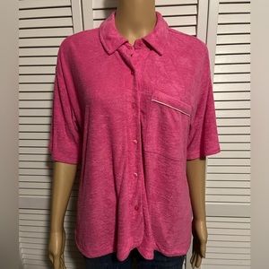 Cute Cabana size M pink terry short sleeve button up shirt woman NWT